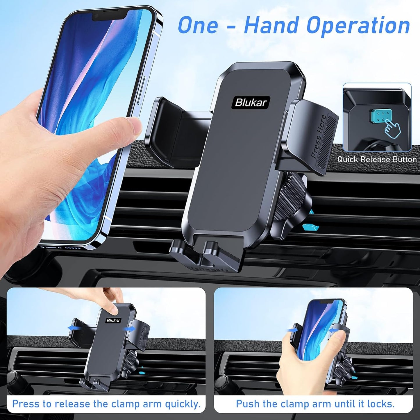 Blukar 360° Rotation Black Dash-Mounted Car Phone Holder for Hands-Free Use NEW