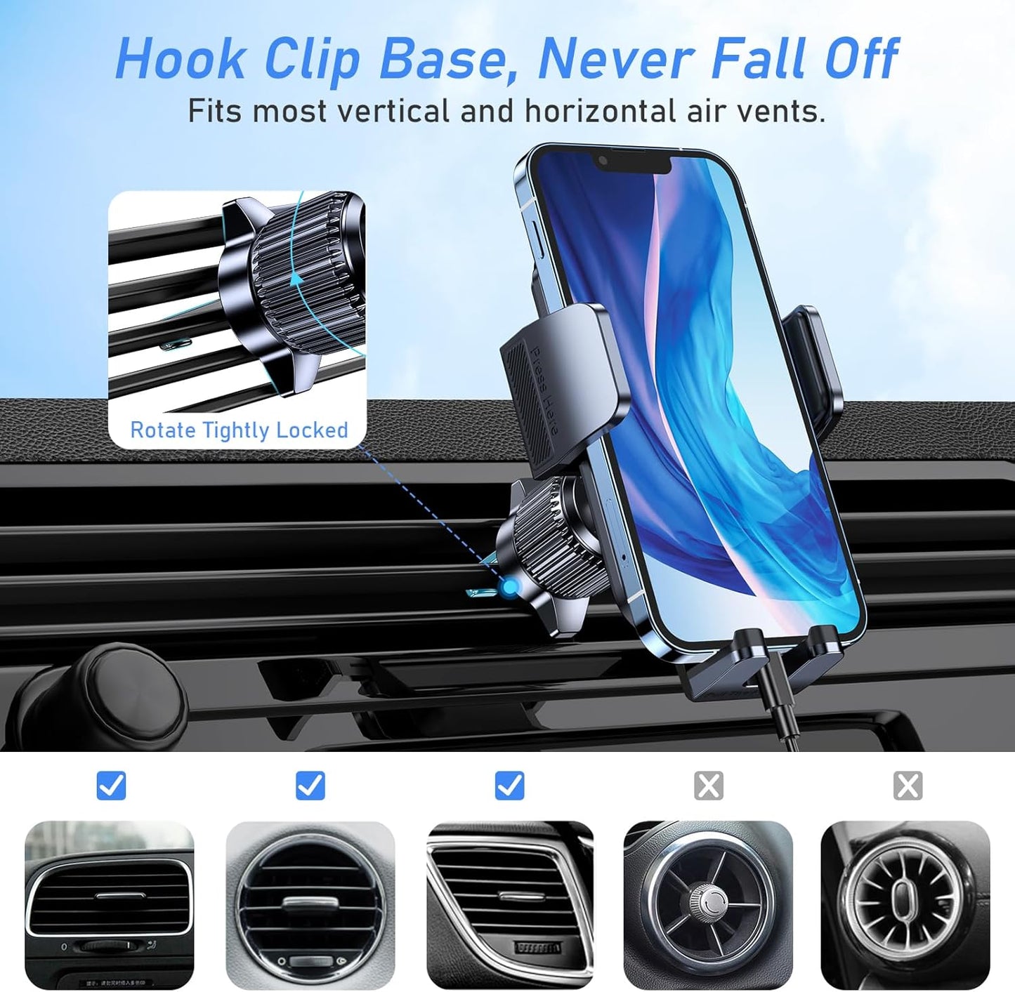 Blukar 360° Rotation Black Dash-Mounted Car Phone Holder for Hands-Free Use NEW