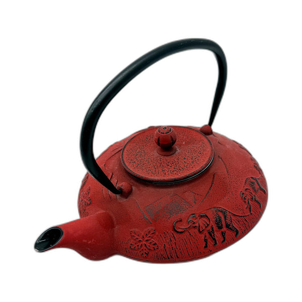 Oriental Red Cast Iron Asian-Style Decorative Teapot for Traditional Tea Brewing