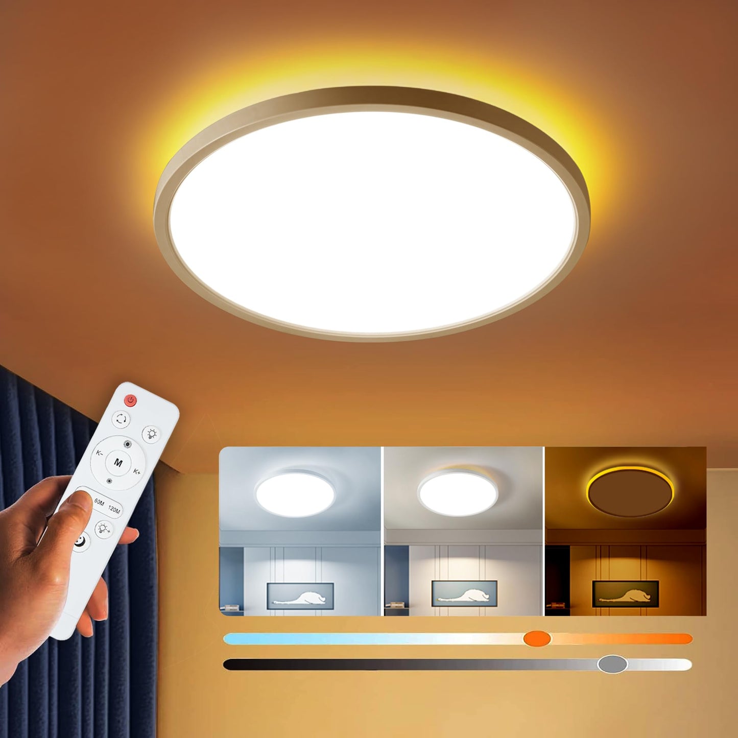 Anyuainiya 12 Inch LED Flush Mount Ceiling Light Fixture 24W 2400LM 3000K DEMO