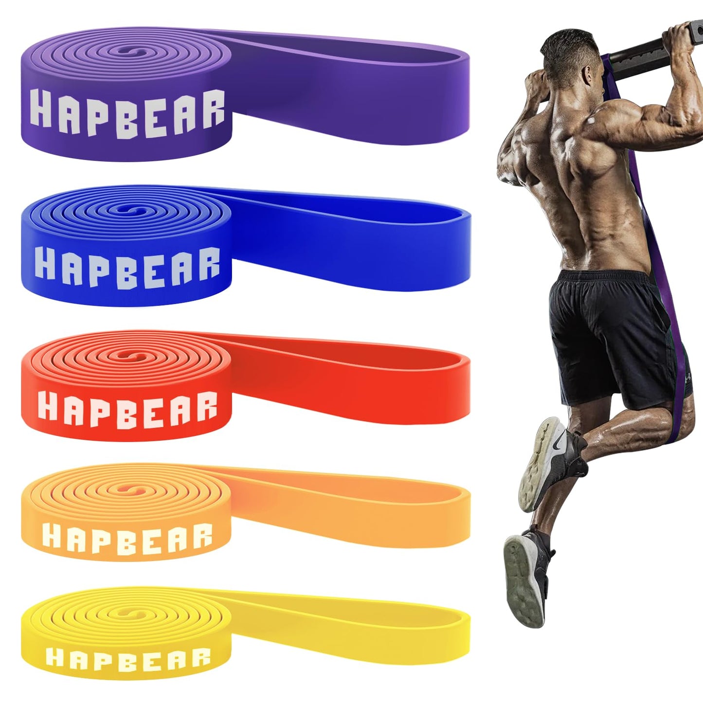 HAPBEAR Resistance Bands 5 Levels Heavy Duty Thermoplastic Elastomer (TPE) NEW