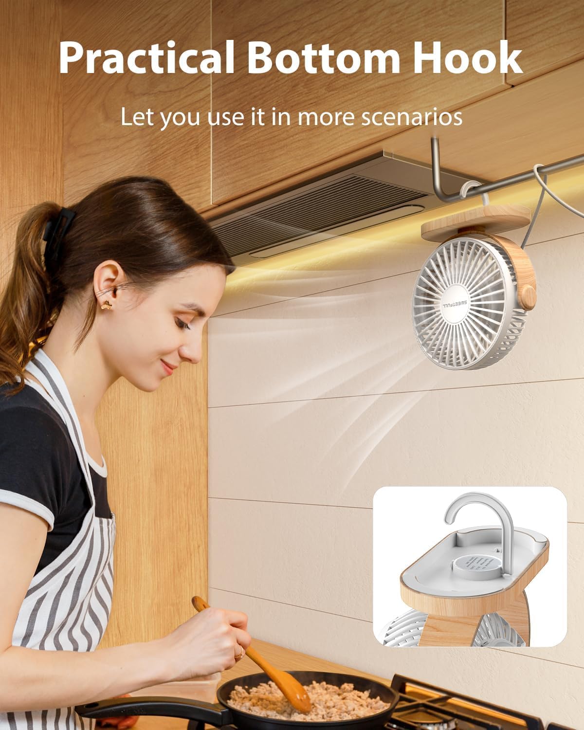 SWEETFULL Quiet 3-Speed Portable Desk Fan, 360° Adjustable, White, Whisper NEW