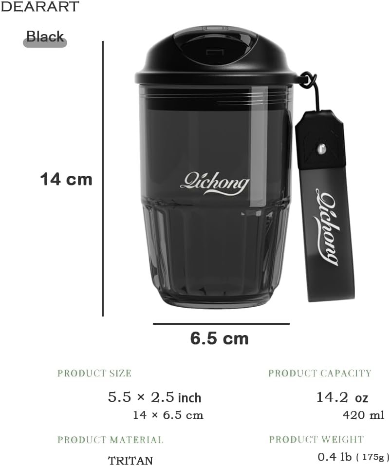 DEARART 420ml Sports Water Bottle Coffee Leakproof Tritan Material Black NEW