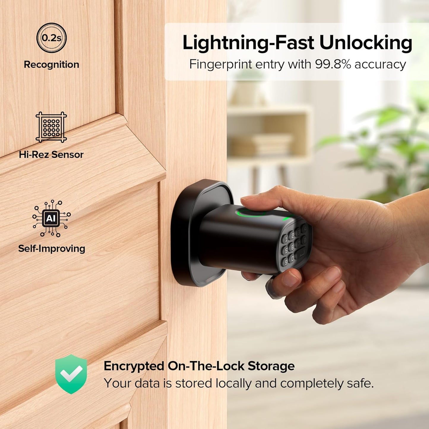 ThorBolt Fingerprint Door Lock Keypad Knob Enhanced Home Security Black NEW