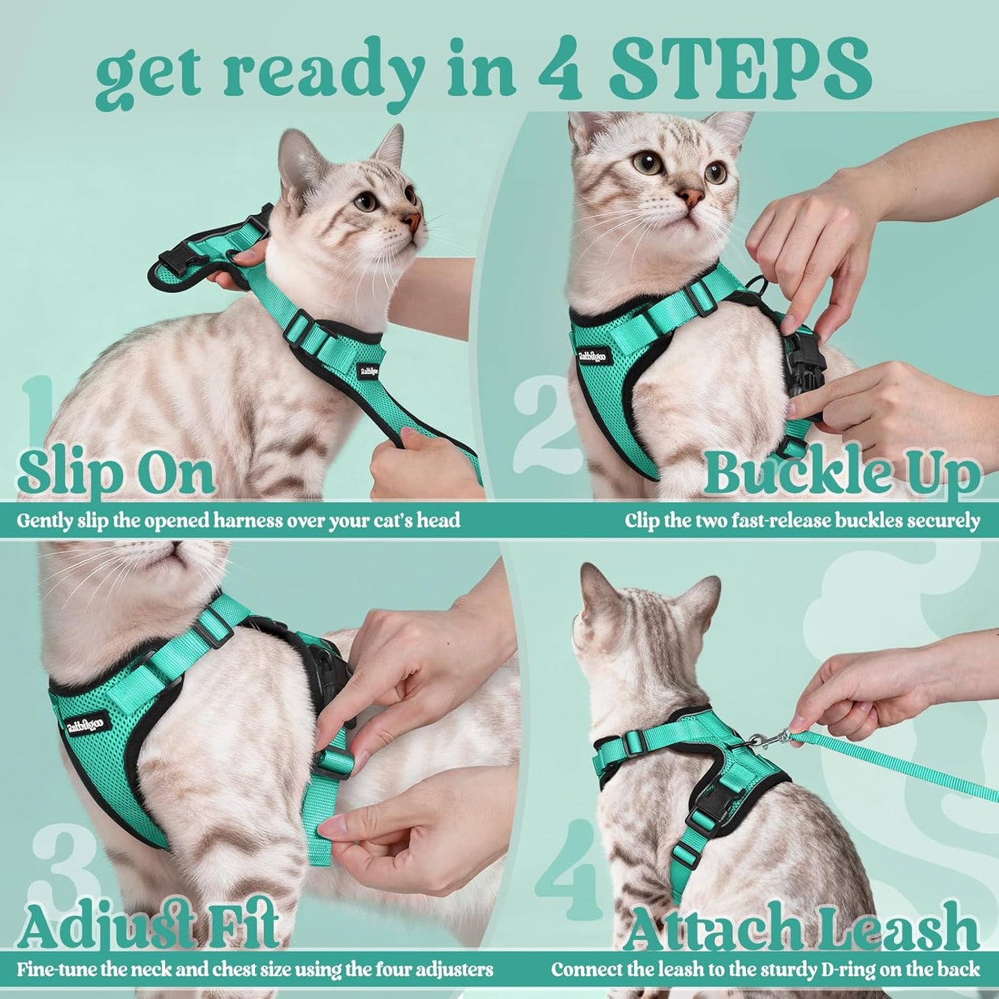 rabbitgoo Escape Harnesses Proof Soft Adjustable Nylon Cat Harness XXS NEW