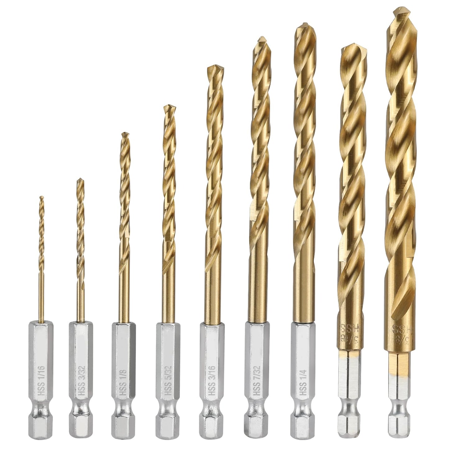 WORKPRO 9-Piece 1/4" Hex Shank Drill Bit Set Titanium Plating HSS Bits NEW