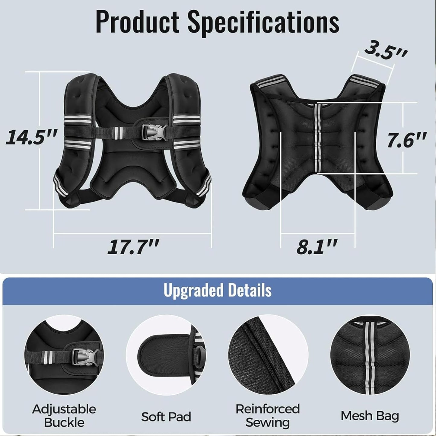 Profully 12lb Weighted Vest Strength Training Walking Reflective Black 5.2kg NEW