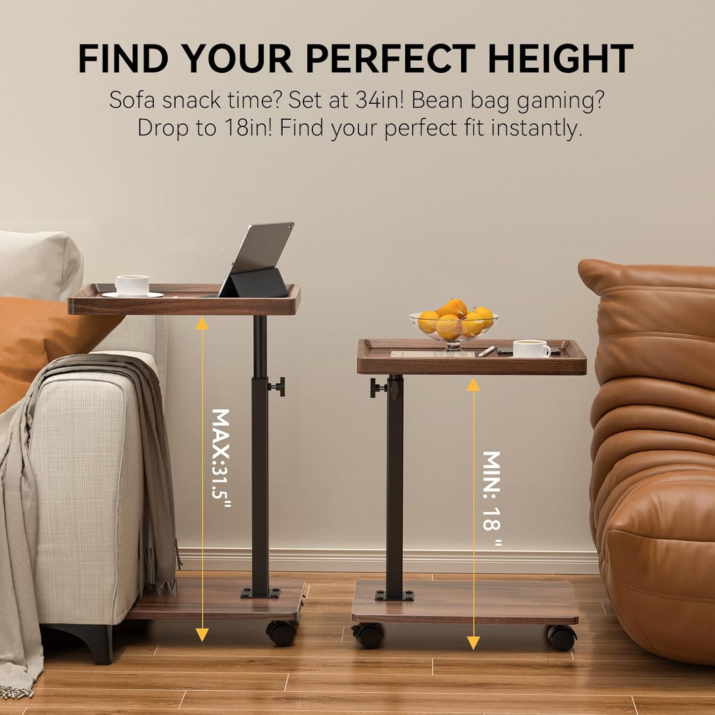 MWAOWM Adjustable End Tables Height 360° Swivel End Table for Small Spaces NEW