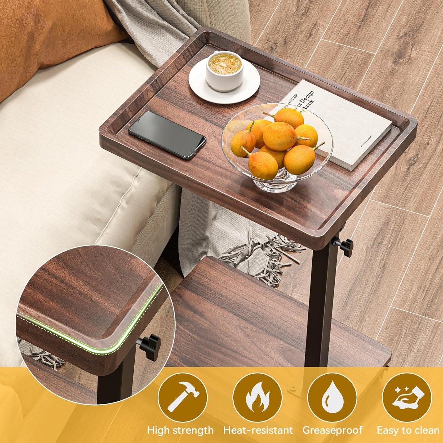 MWAOWM Adjustable End Tables Height 360° Swivel End Table for Small Spaces NEW