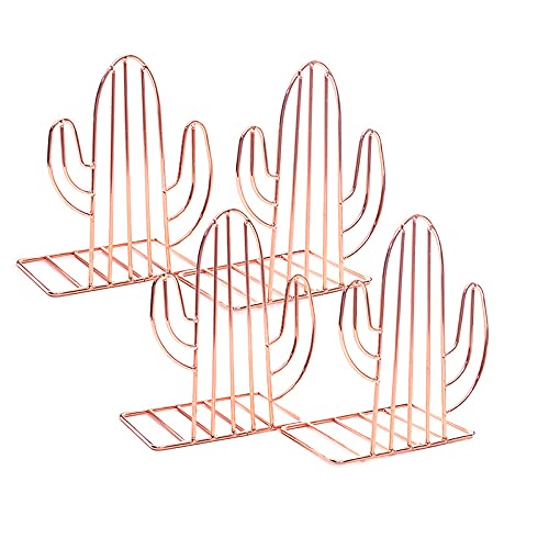 FYJIDY Metal Cacti Rose Gold Heavy Duty 4Pc Non-Slip Office Bookends 2 Pairs NEW