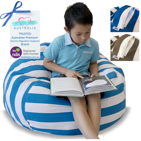 À Mes Petits Extra Large 96.5cm Round Blue & White Striped Bean Bag Cover NEW