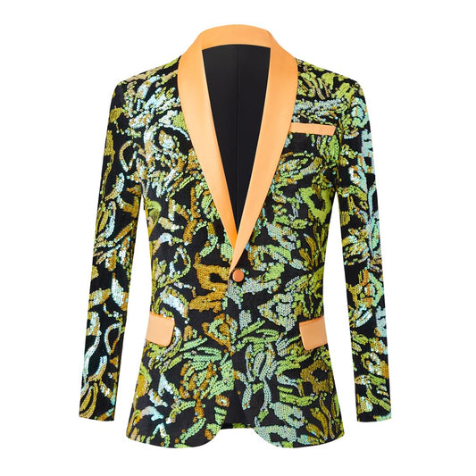 GHNXCY Velvet Blazers Sequins Blazer Jacket for Formal Party Costume Sz M-L NEW