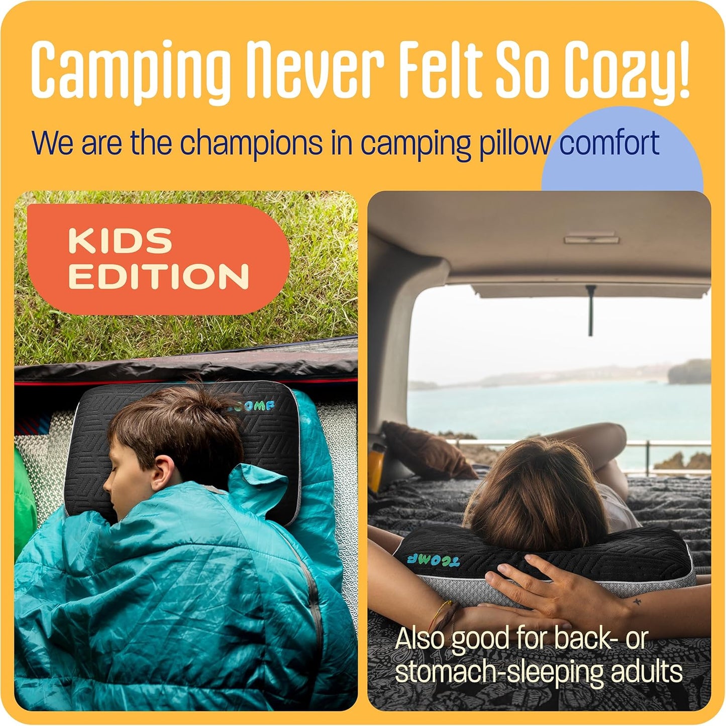 TCOMF Small Travel Pillow Memory Foam Dual-Cover Firm Camping Neck Support NEW