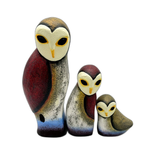 Decorative Multicolor Light Plaster Owl Figurines Accents Ornaments 3-Piece Set 