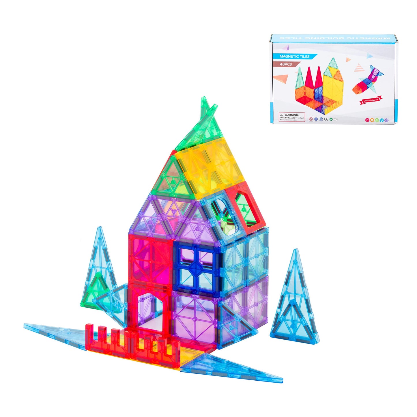 Lenoxx 48-Piece Multi-Color Magnetic Building Tiles Puzzle Set for Kids NEW