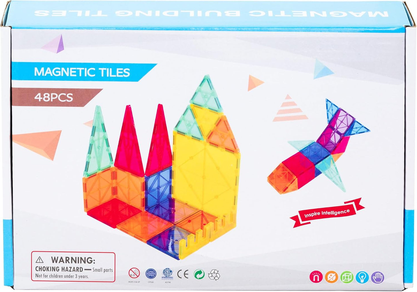Lenoxx 48-Piece Multi-Color Magnetic Building Tiles Puzzle Set for Kids NEW
