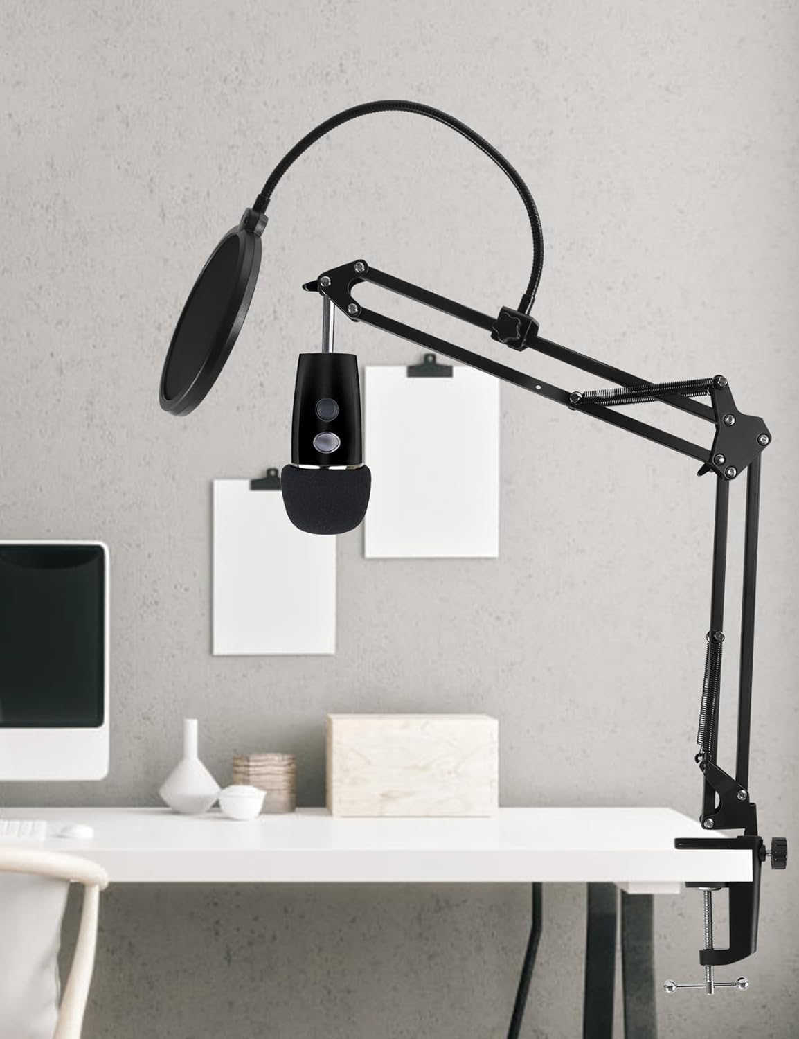 Oimlfus Adjustable Stands Microphone Desk Stand, Alloy Steel, Black, DEMO