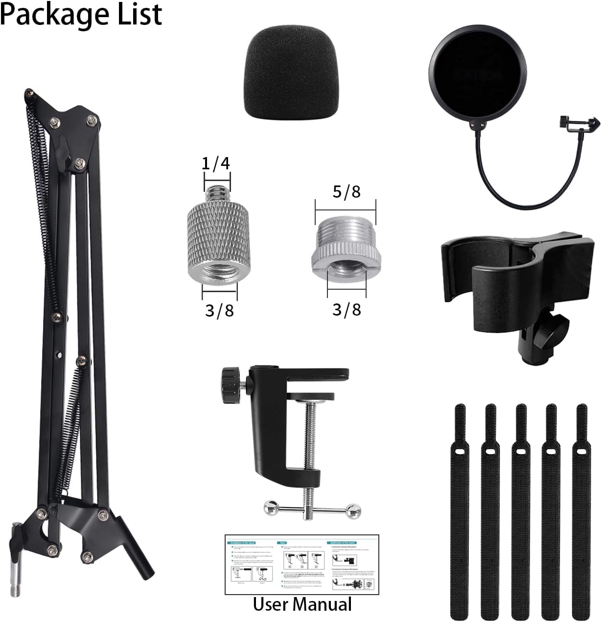 Oimlfus Adjustable Stands Microphone Desk Stand, Alloy Steel, Black, DEMO