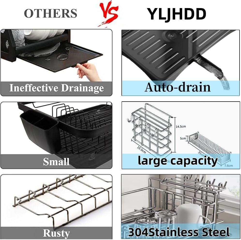 YLJHDD Solid 304 Stainless Steel Dish Rack, Versatile Drainer for Kitchen NEW