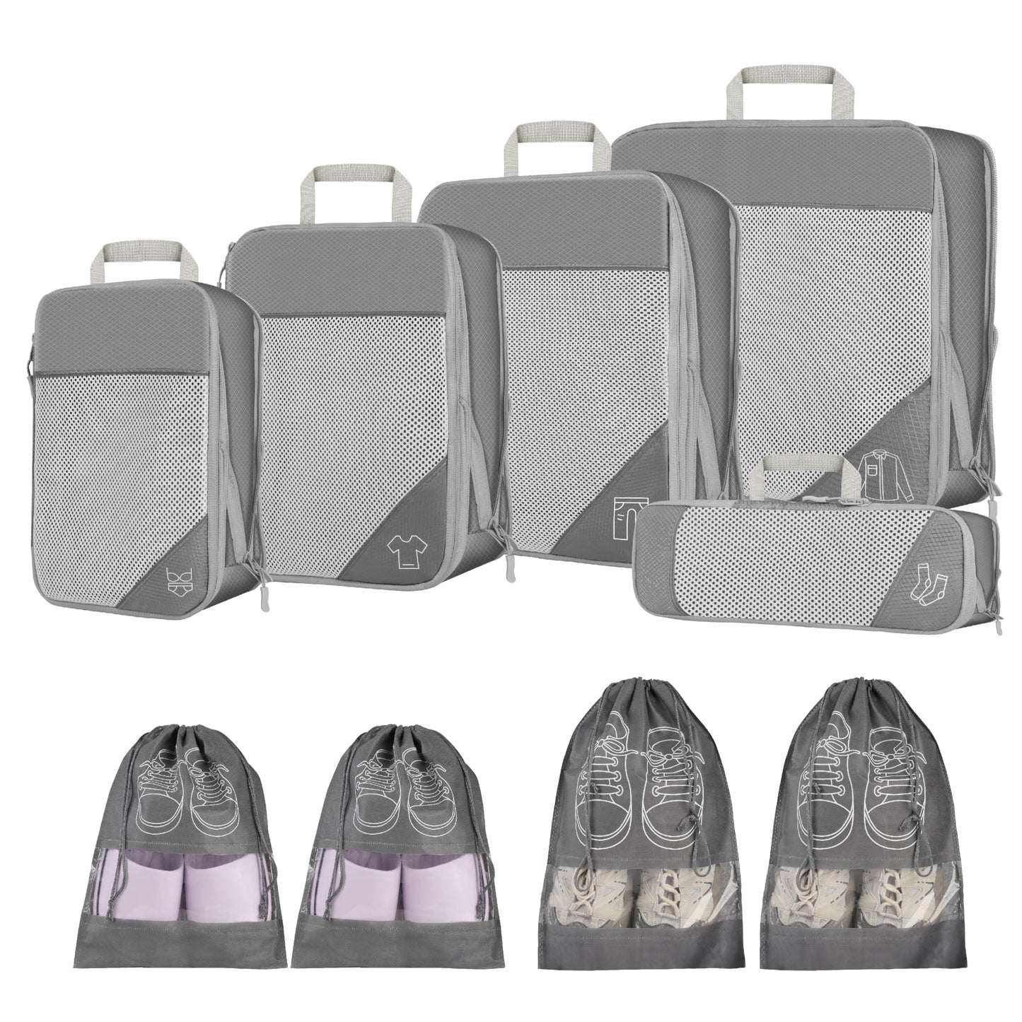 Depcler Ultralight Expandable Travel Packing Organizers Cubes Set Gray NEW