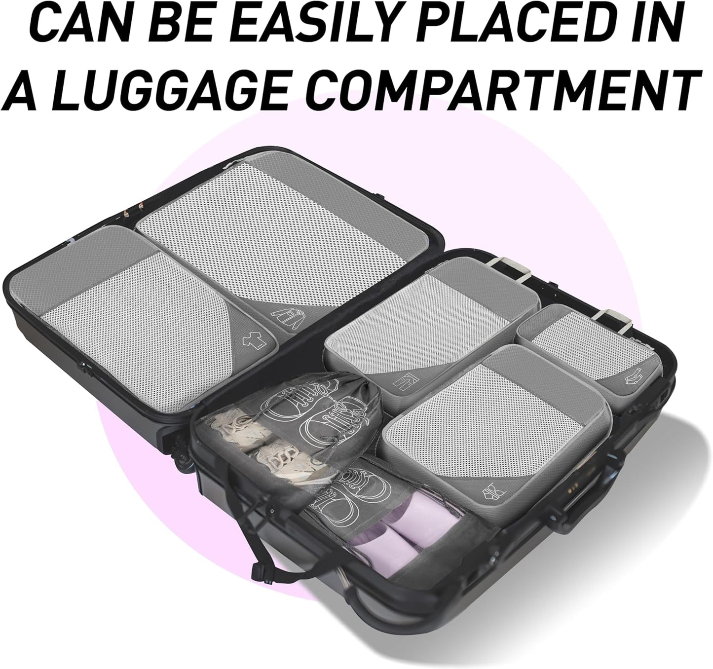 Depcler Ultralight Expandable Travel Packing Organizers Cubes Set Gray NEW
