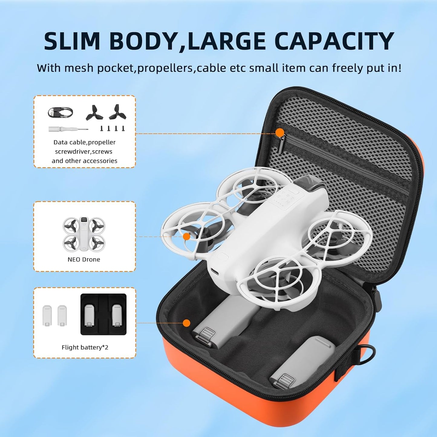 Flymile Drone Carrying Case Small Shoulder Bag Portable PU Orange NEW