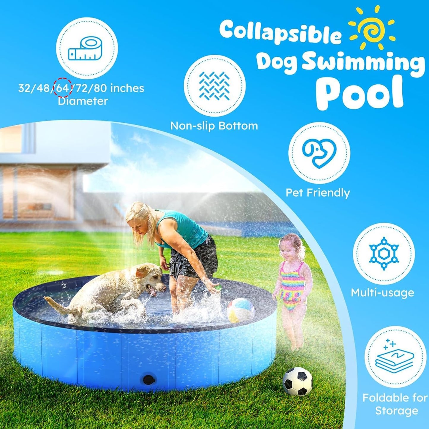 Profully Foldable Kiddie Pool Collapsible Doggie Wading Tub Polyvinyl NEW