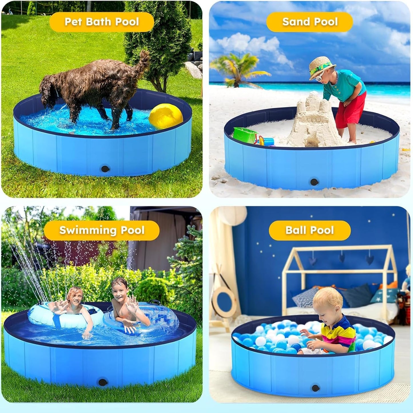 Profully Foldable Kiddie Pool Collapsible Doggie Wading Tub Polyvinyl NEW