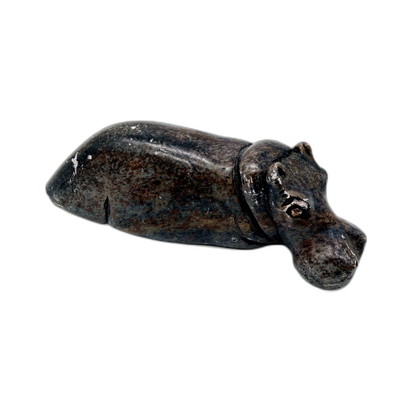 Carved Stone Hippo Figurine Decorative Animal Sculpture Dark Brown Black