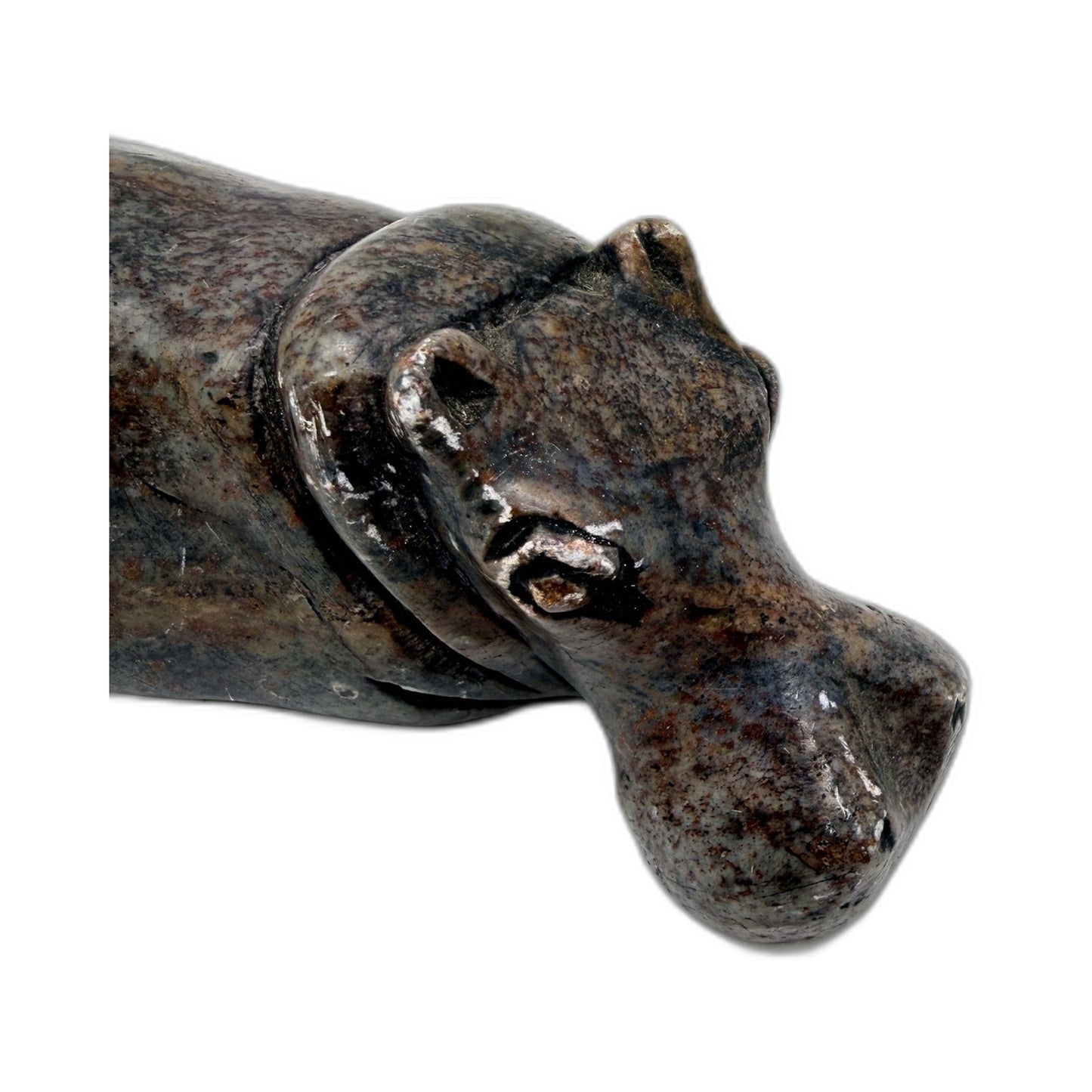 Carved Stone Hippo Figurine Decorative Animal Sculpture Dark Brown Black