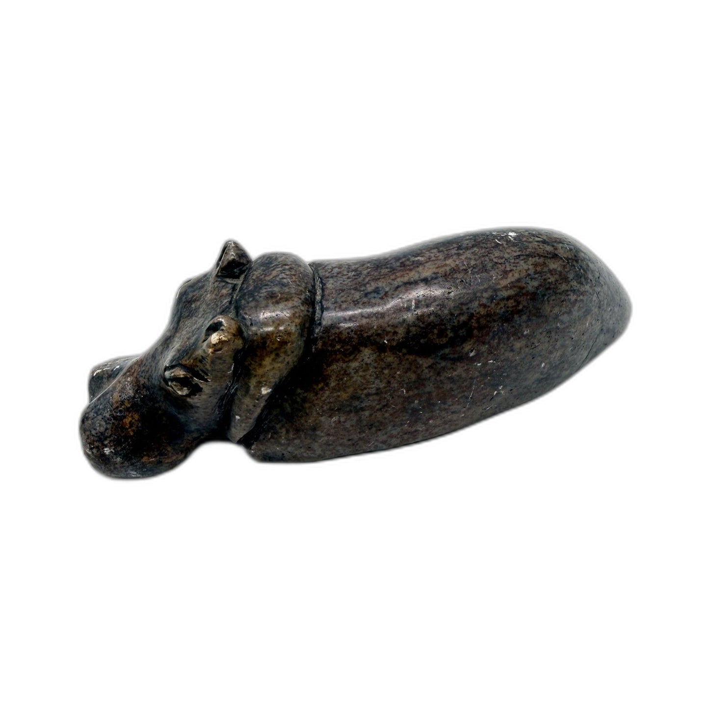 Carved Stone Hippo Figurine Decorative Animal Sculpture Dark Brown Black