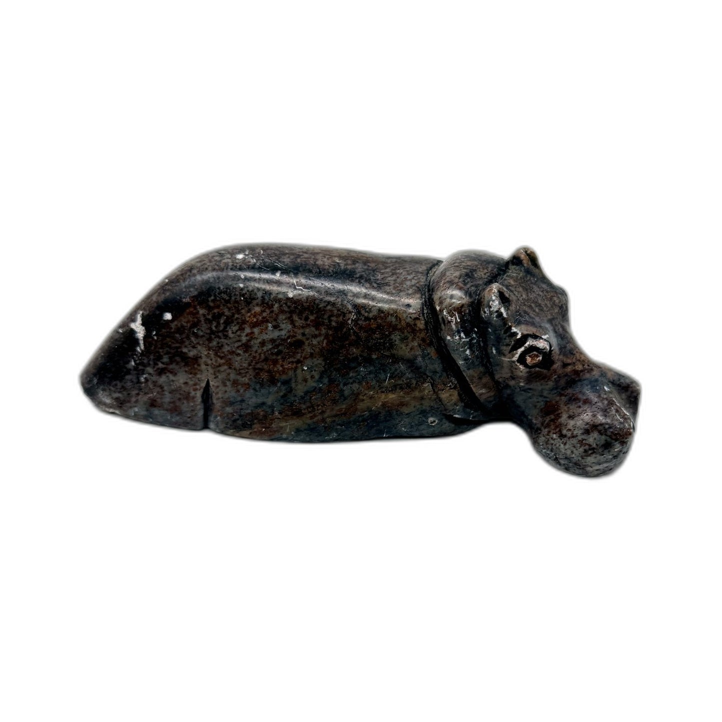 Carved Stone Hippo Figurine Decorative Animal Sculpture Dark Brown Black