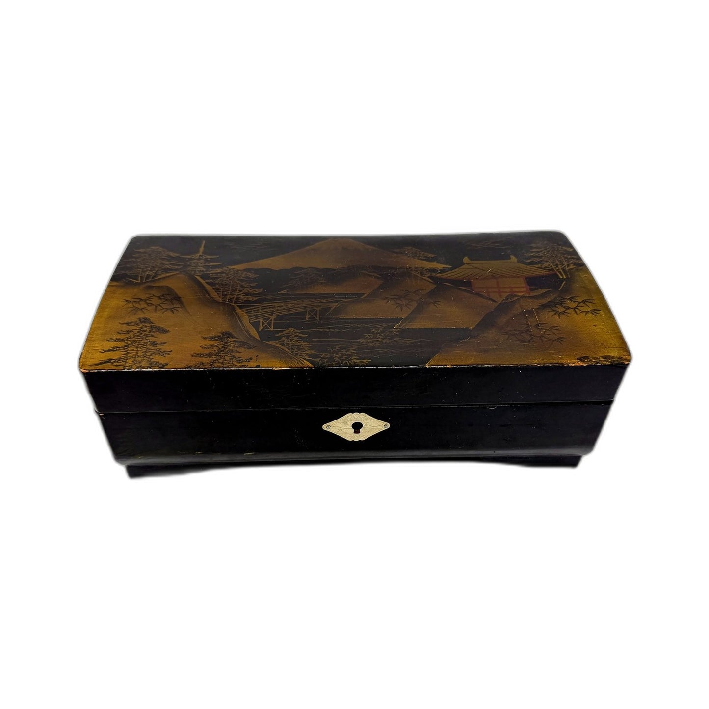Vintage Antique Musical Collectible Black & Gold Decorative Display Music Box