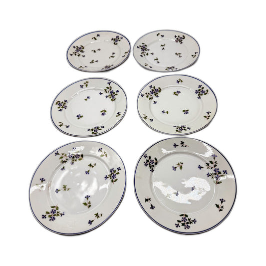Swiss Made Suisse Langenthal 6Pce Dessert Cake Plate Set Blue Floral Pattern