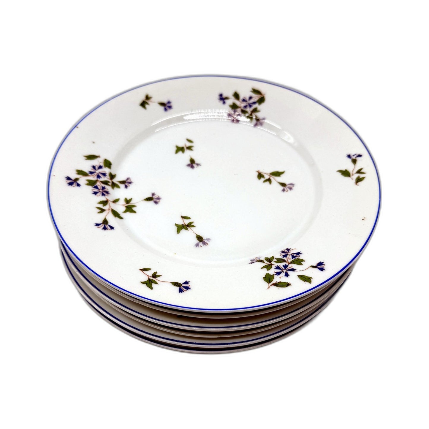 Swiss Made Suisse Langenthal 6Pce Dessert Cake Plate Set Blue Floral Pattern
