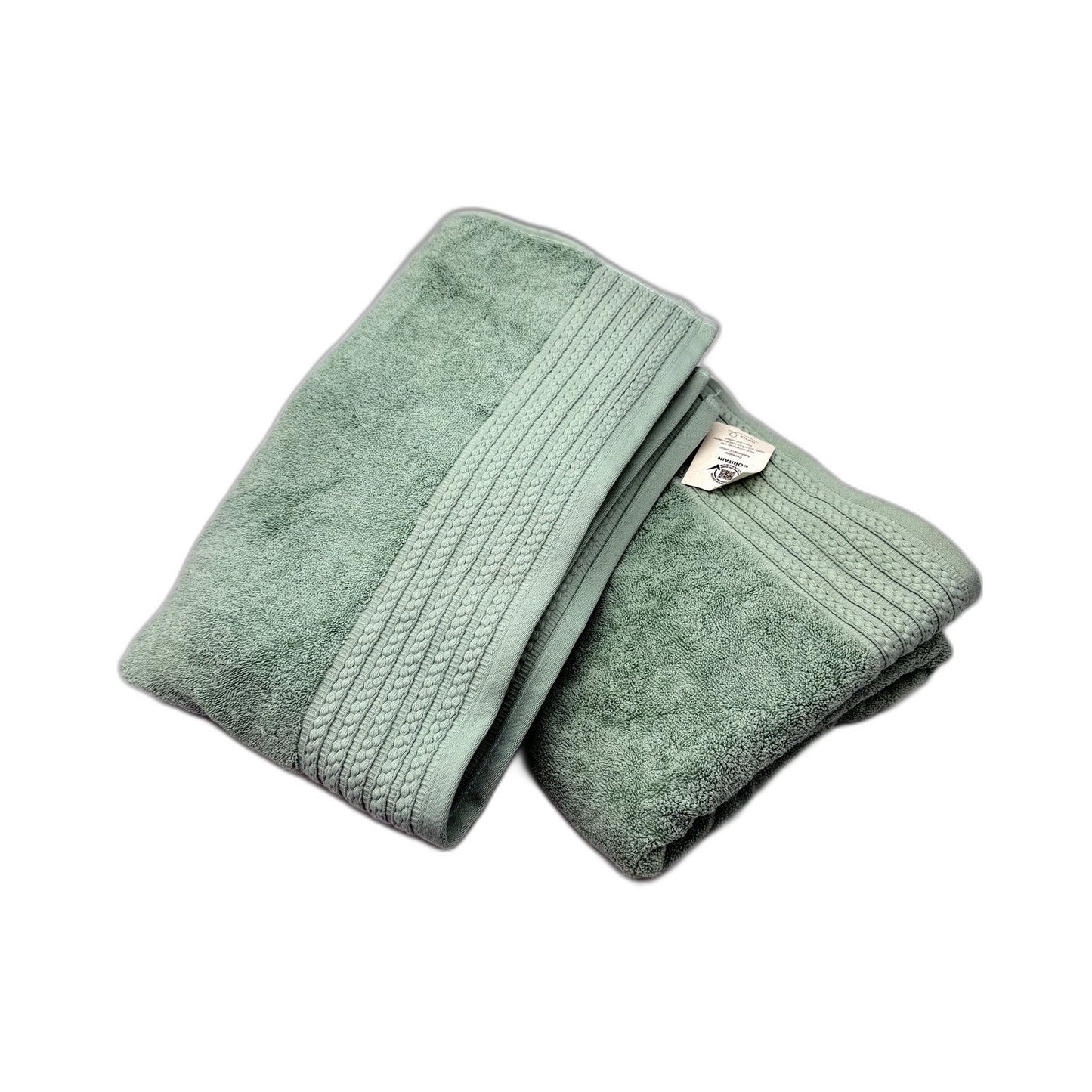 Soft & Plush Light Green Textured Hem Bath Sheets Cotton Towels 2 Pack NEW