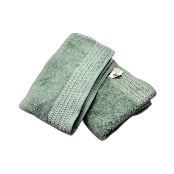 Soft & Plush Light Green Textured Hem Bath Sheets Cotton Towels 2 Pack NEW