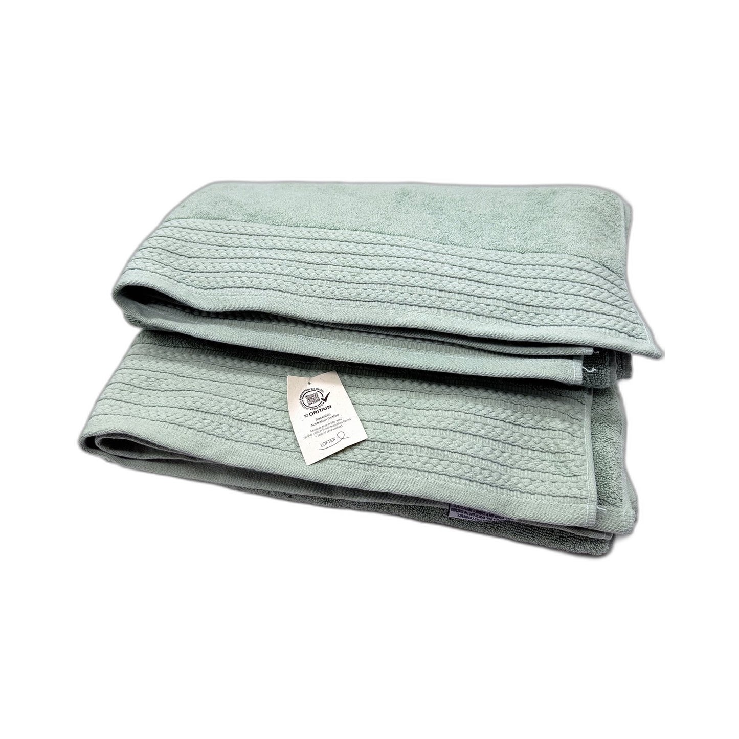Soft & Plush Light Green Textured Hem Bath Sheets Cotton Towels 2 Pack NEW