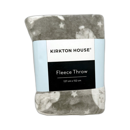 Premium Softness Fleece Throw Blanket Cozy Snuggle Grey with White Rabbits NEW