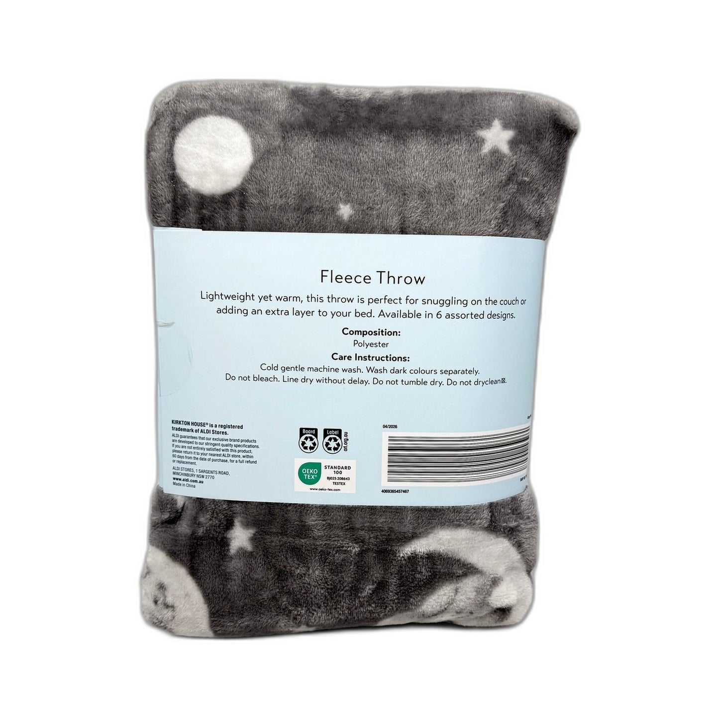 Premium Softness Fleece Throw Blanket Cozy Snuggle Grey with White Rabbits NEW