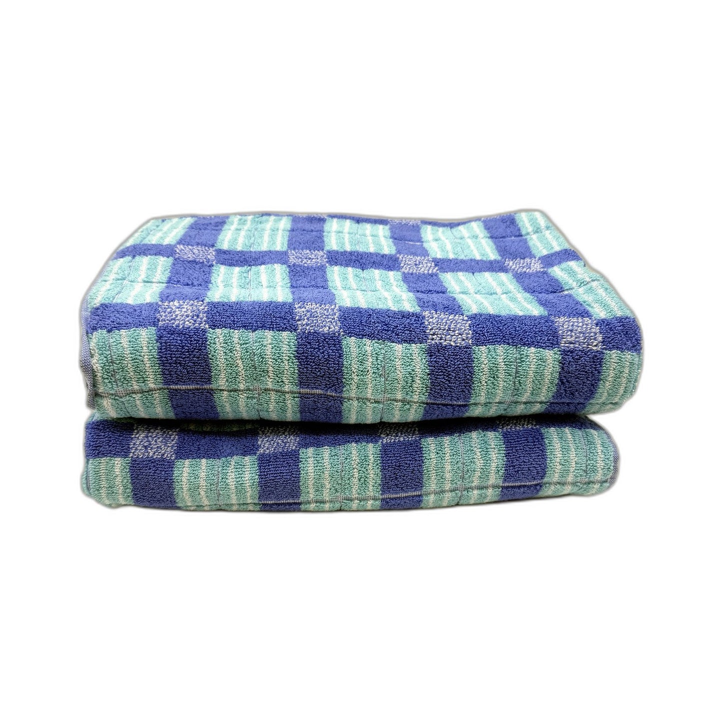 Soft & Absorbent Blue Tone Checkered 2 Pack Standard Bath Towels NEW