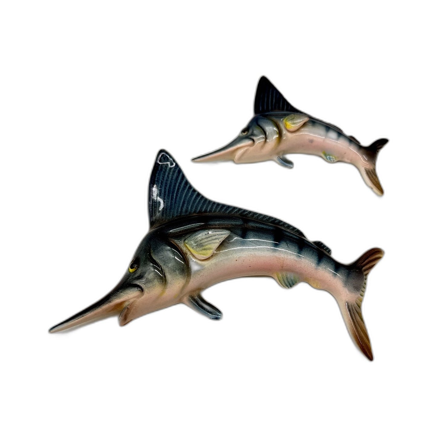 VINTAGE Decorative Ceramic Marlin Fish Figurine 2 Pack Home Decor Accents 