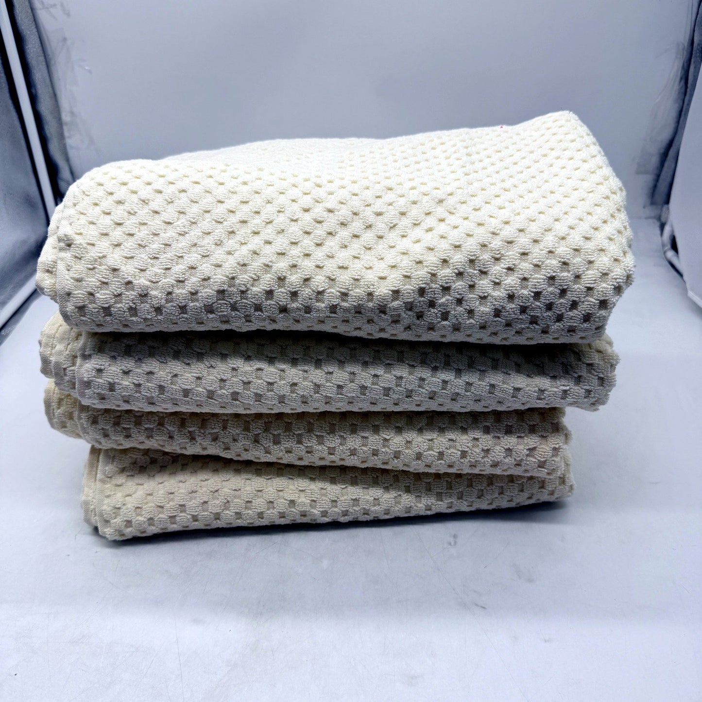 Soft & Absorbent Reversible Cotton Bath Towels Kids Cream 4 Pack NEW