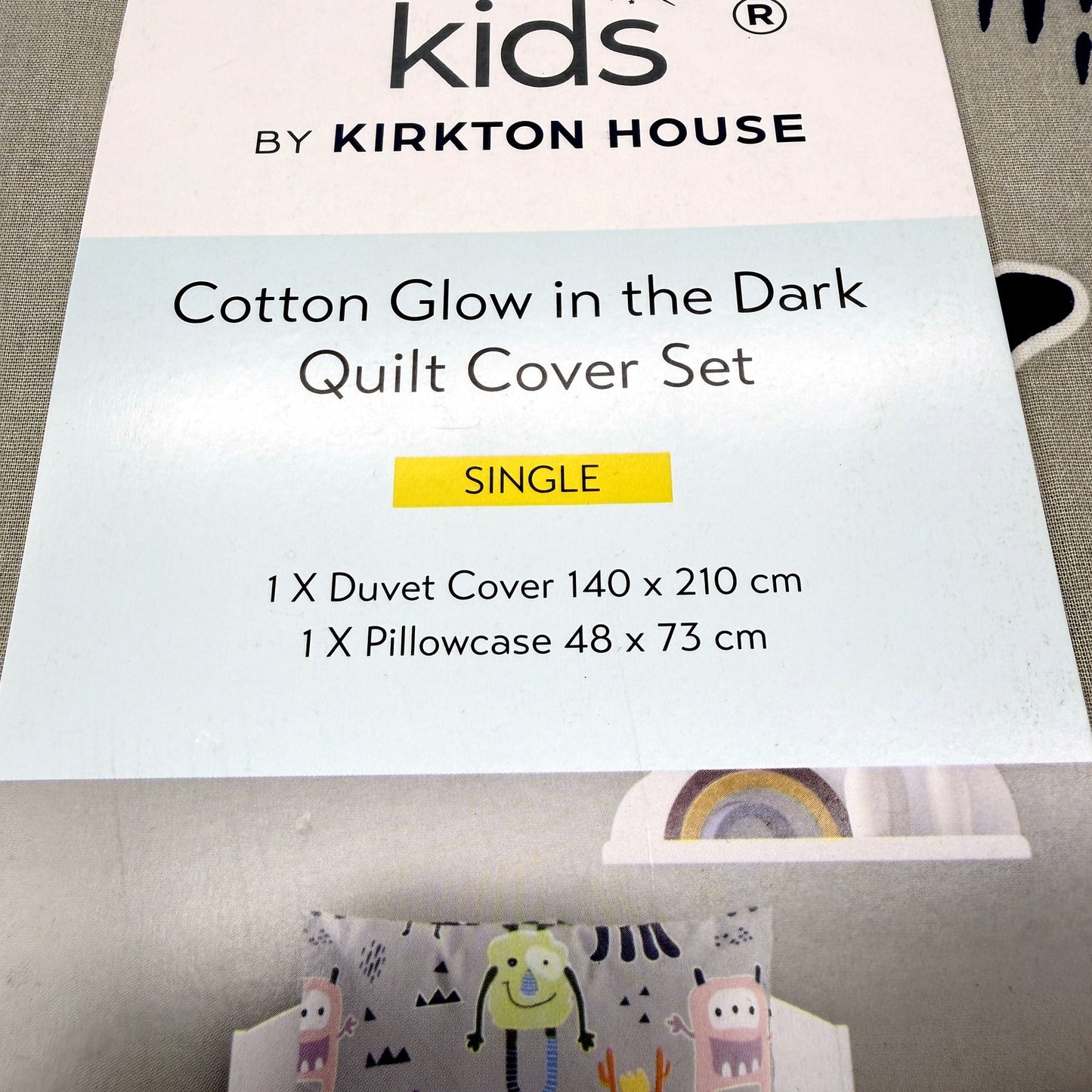 Kids Cotton Glow in the Dark Quilt Cover Set Alien Multi Color Single Bed NEW