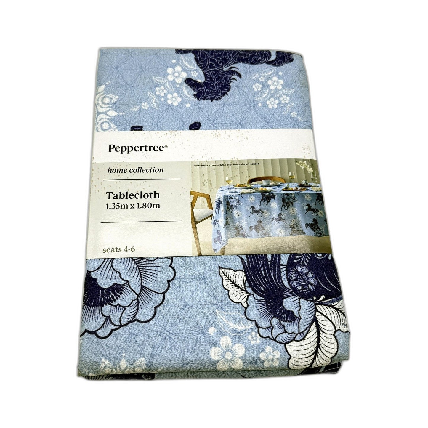 Floral & Horse Oriental Design Tablecloth Cotton Polyester 1.35m x 1.80m NEW