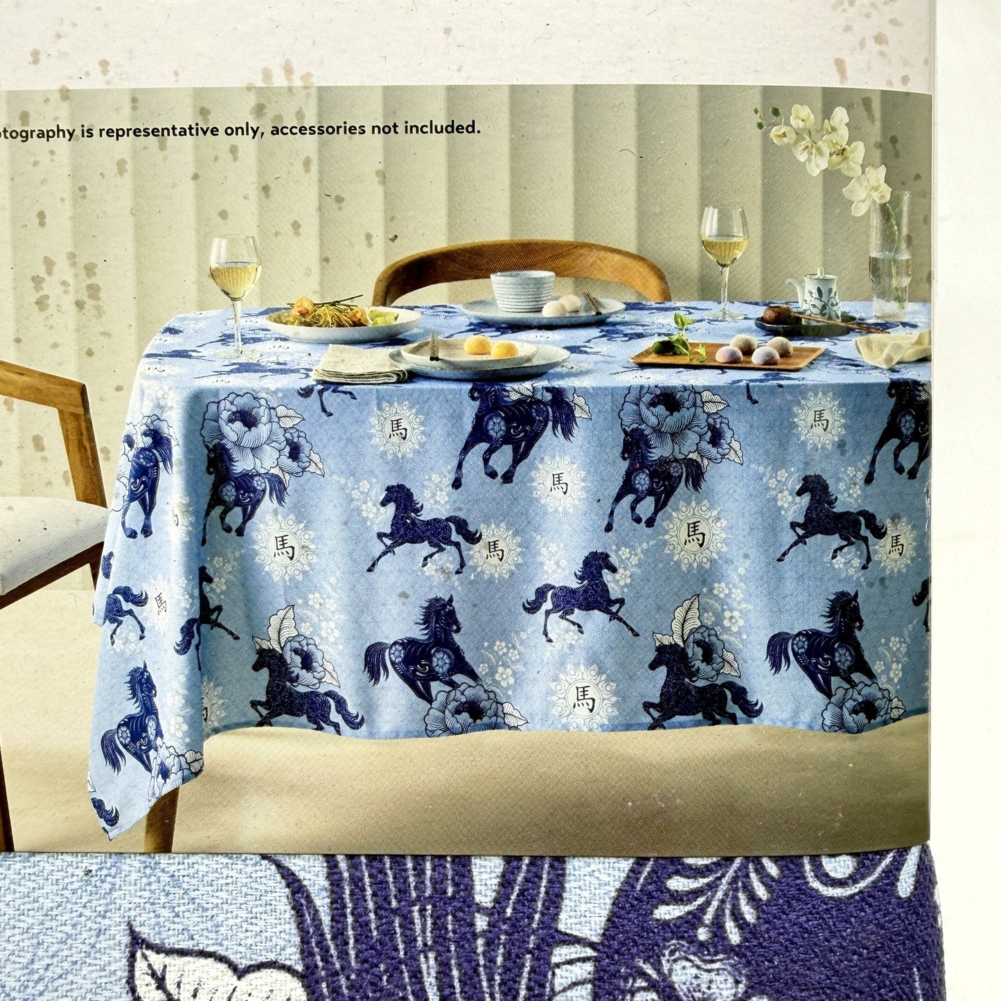 Floral & Horse Oriental Design Tablecloth Cotton Polyester 1.35m x 1.80m NEW