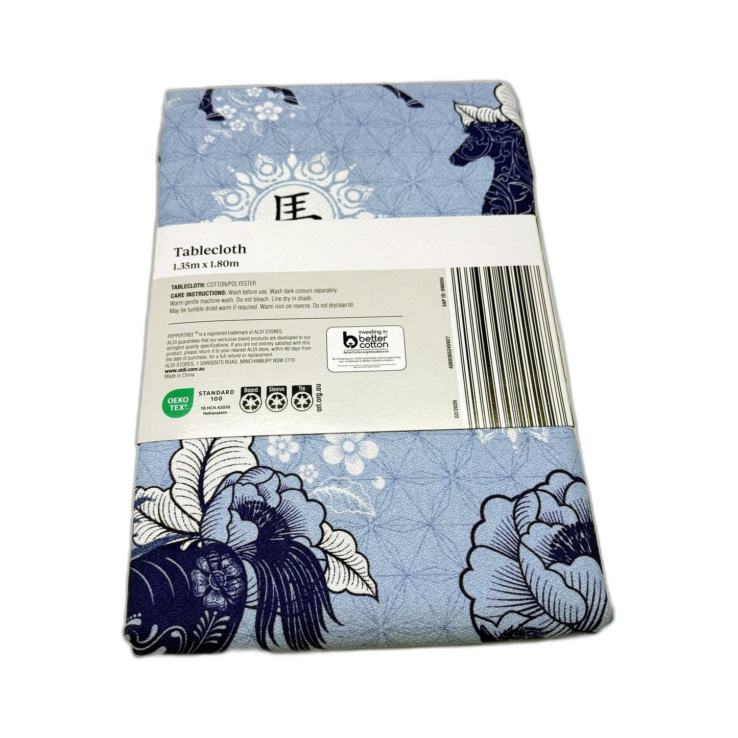Floral & Horse Oriental Design Tablecloth Cotton Polyester 1.35m x 1.80m NEW