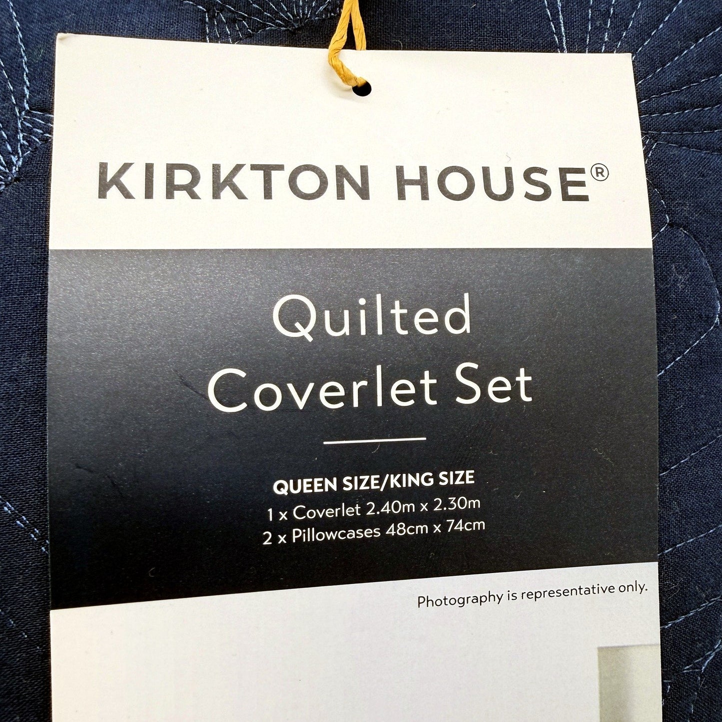 Quilted Coverlet Set Navy Blue Shell Design Cotton Bedding Fits Queen/King NEW