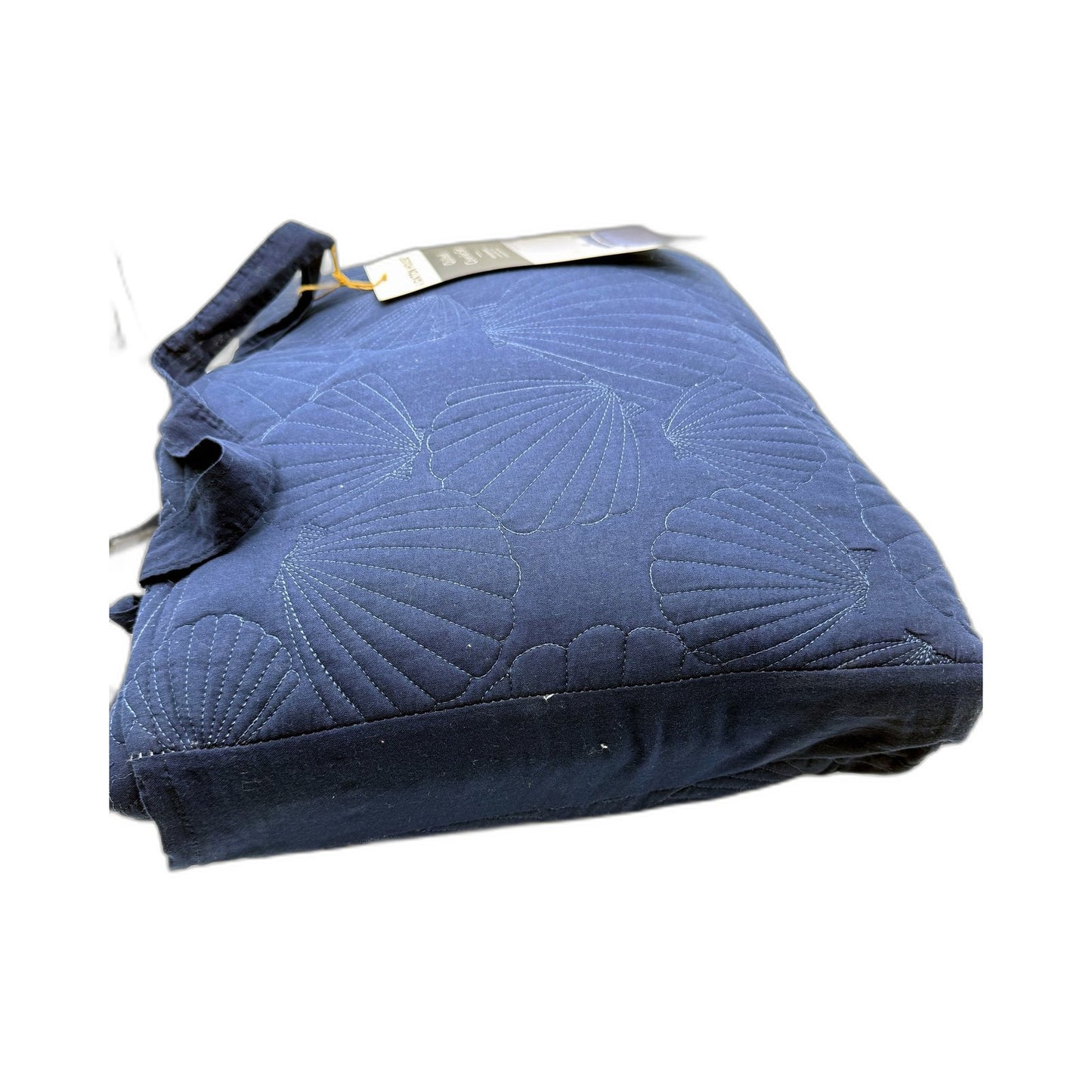 Quilted Coverlet Set Navy Blue Shell Design Cotton Bedding Fits Queen/King NEW