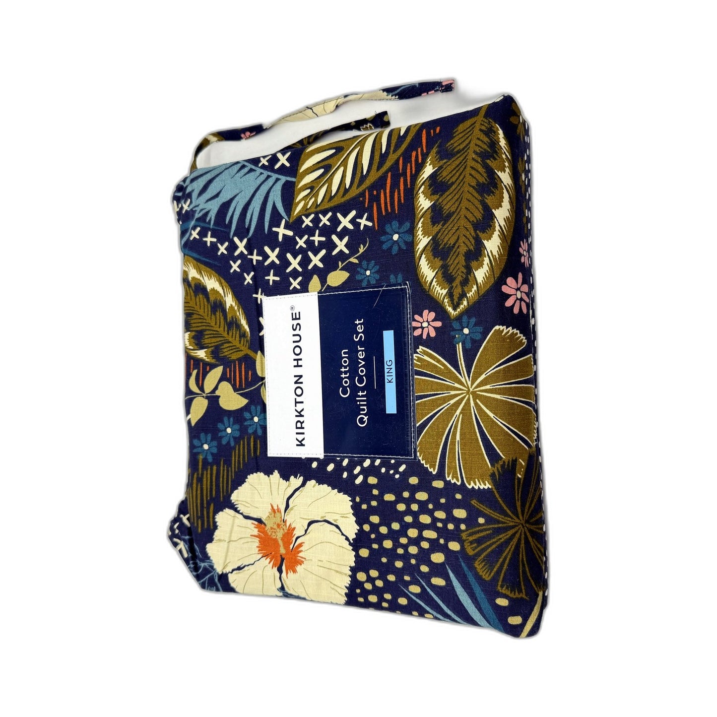 Navy Blue Tone Reversible Cotton Quilt Cover Set Floral Polka Dot KING Size NEW